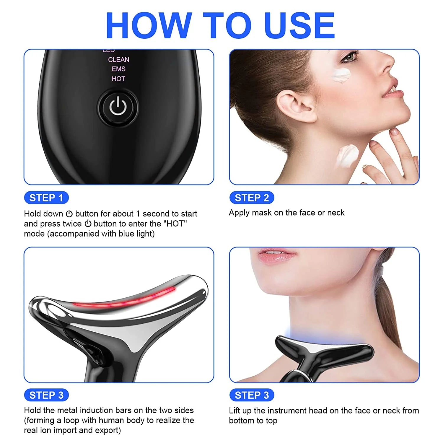 Anti-Wrinkle Beauty Device: EMS + Heat + LED Face & Neck Massager