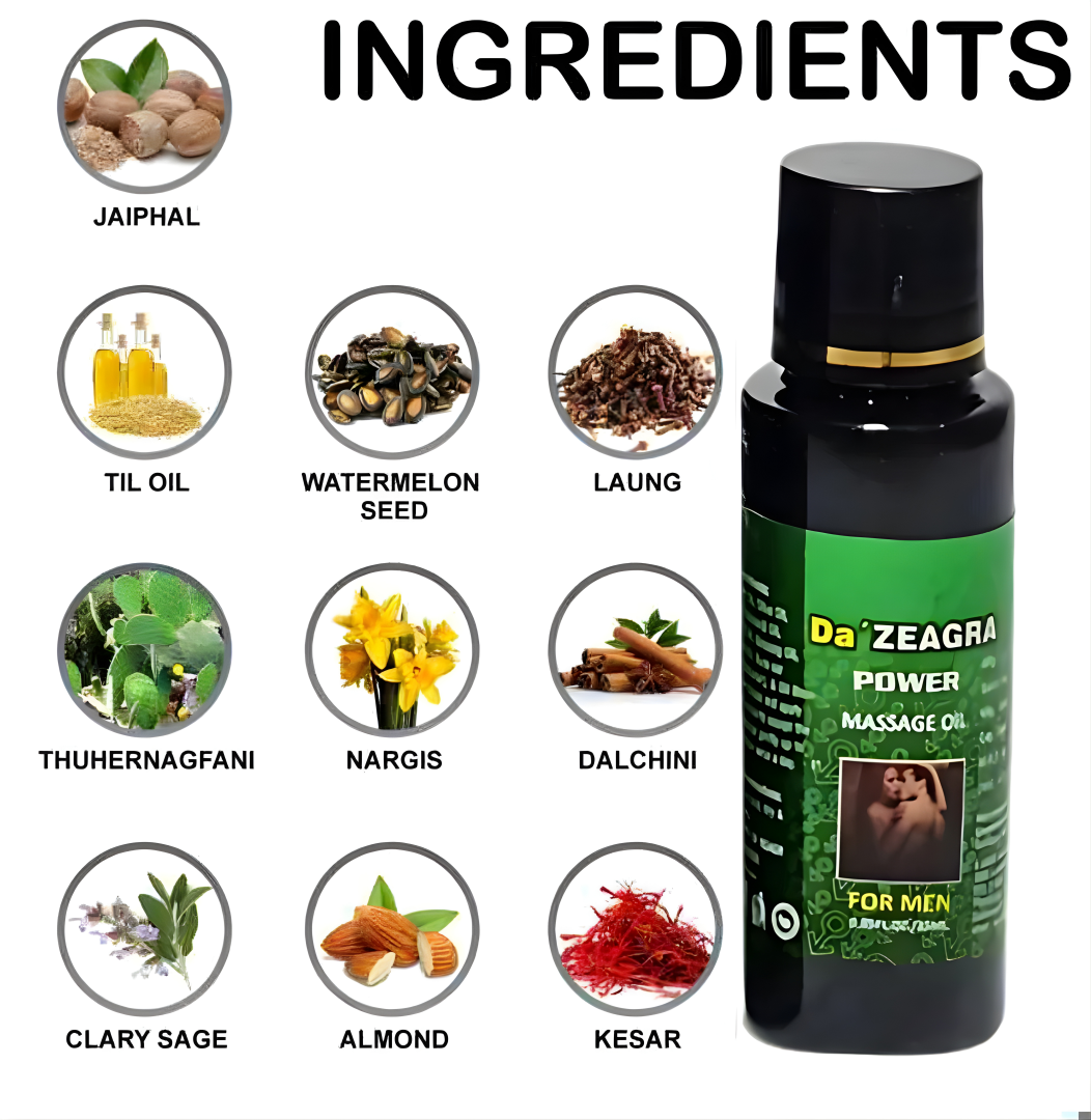 Da Zeagra Power Massage Oil – Fast-Acting Pain Relief for Muscles & Joints | Deep Relaxation & Stress Relief