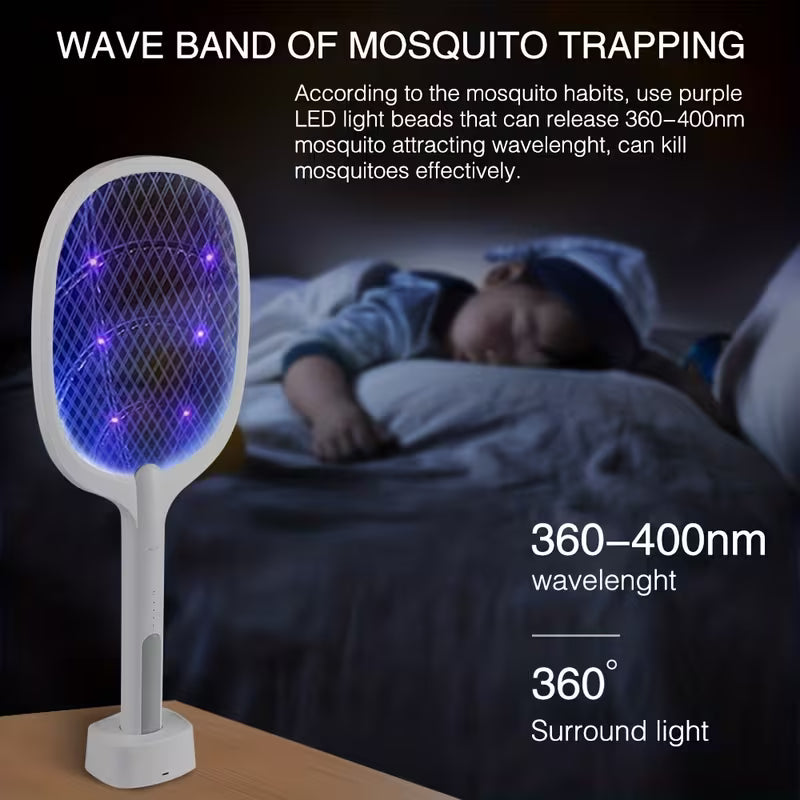 Rechargeable Electric Mosquito Swatter – High-Voltage Insect Killer Racket with LED Light, Fast USB Charging & Safe Mesh Protection