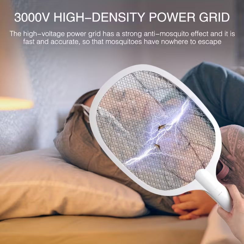 Rechargeable Electric Mosquito Swatter – High-Voltage Insect Killer Racket with LED Light, Fast USB Charging & Safe Mesh Protection