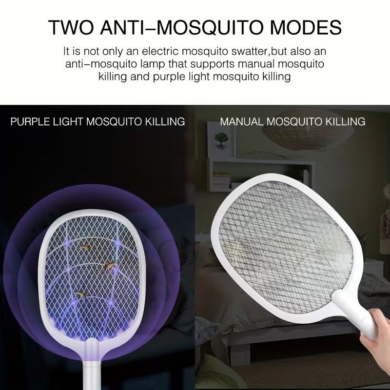 Rechargeable Electric Mosquito Swatter – High-Voltage Insect Killer Racket with LED Light, Fast USB Charging & Safe Mesh Protection