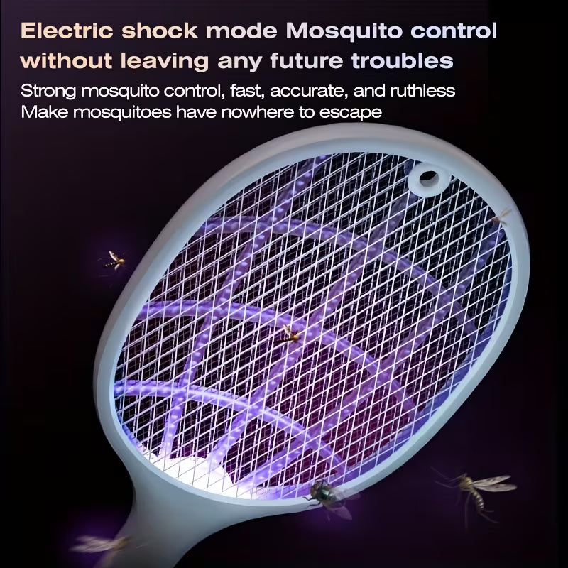 Rechargeable Electric Mosquito Swatter – High-Voltage Insect Killer Racket with LED Light, Fast USB Charging & Safe Mesh Protection