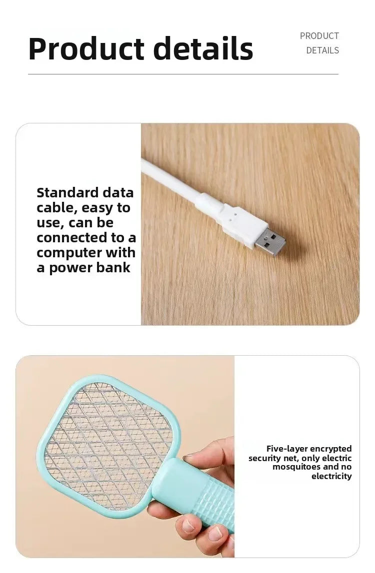 Mini USB Mosquito Swatter – Portable Electric Bug Zapper Racket | USB Rechargeable, Compact Insect Killer for Home & Travel