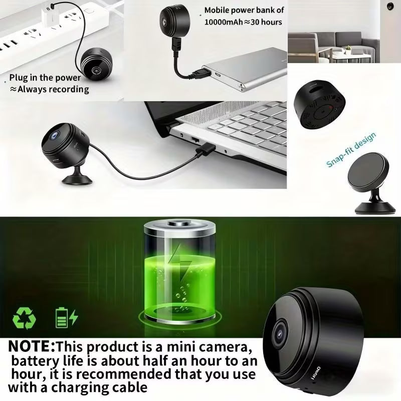 A9 Mini Wireless Security Camera – HD WiFi Indoor/Outdoor Smart CCTV with Night Vision, Motion Detection & App Access