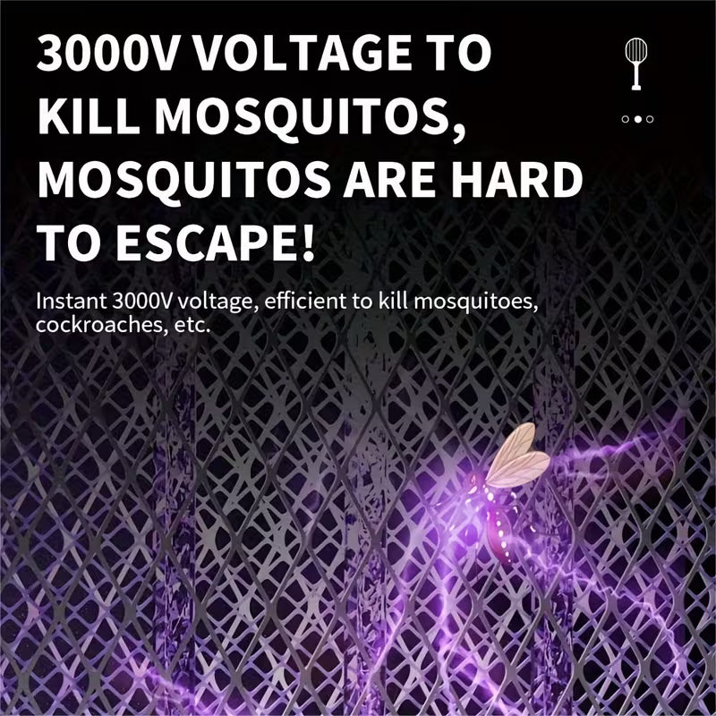Rechargeable Electric Mosquito Swatter – High-Voltage Insect Killer Racket with LED Light, Fast USB Charging & Safe Mesh Protection