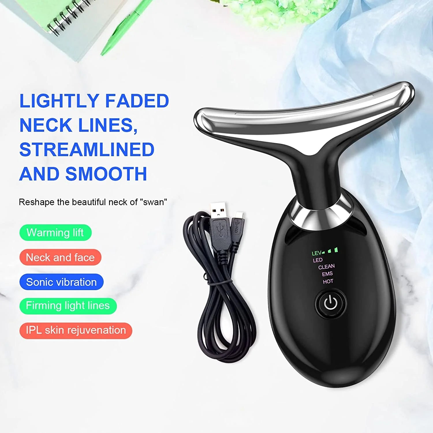 Anti-Wrinkle Beauty Device: EMS + Heat + LED Face & Neck Massager