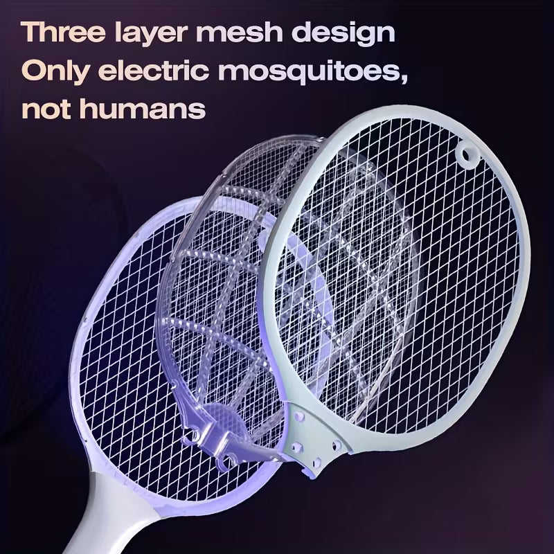 Rechargeable Electric Mosquito Swatter – High-Voltage Insect Killer Racket with LED Light, Fast USB Charging & Safe Mesh Protection