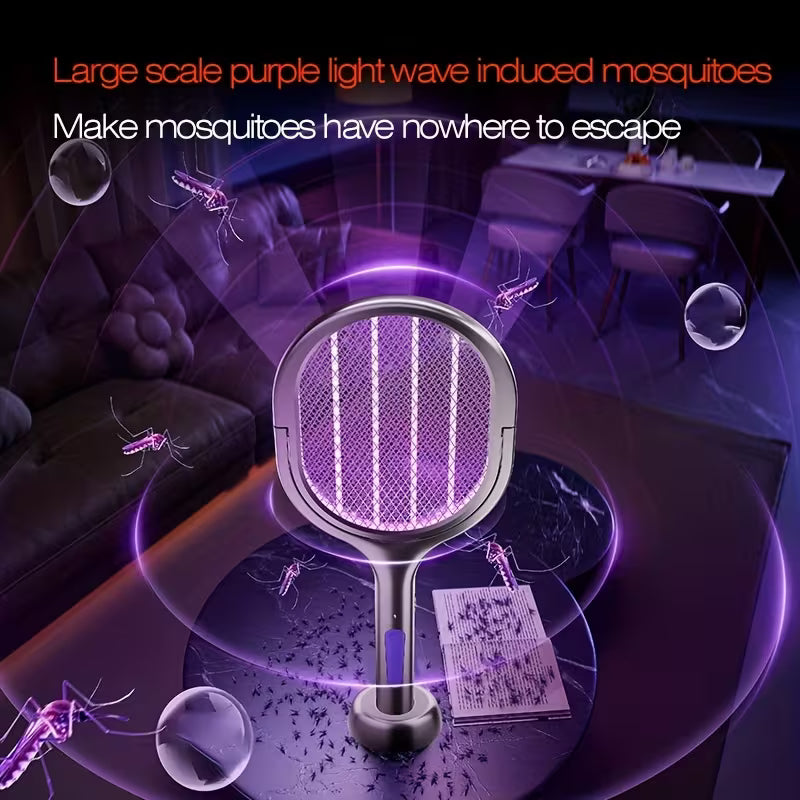 Rechargeable Electric Mosquito Swatter – High-Voltage Insect Killer Racket with LED Light, Fast USB Charging & Safe Mesh Protection